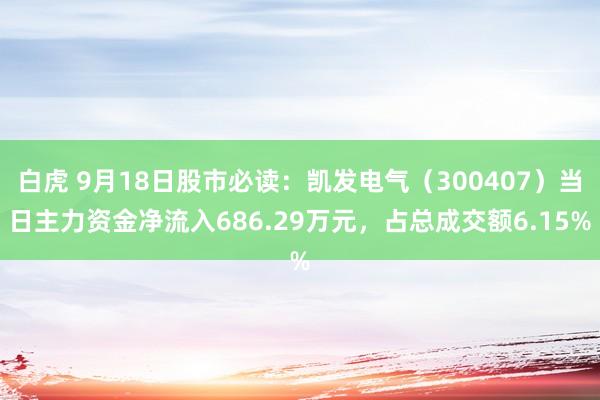 白虎 9月18日股市必读：凯发电气（300407）当日主力资金净流入686.29万元，占总成交额6.15%