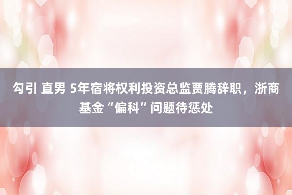 勾引 直男 5年宿将权利投资总监贾腾辞职，浙商基金“偏科”问题待惩处