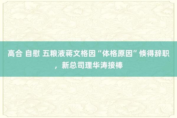 高合 自慰 五粮液蒋文格因“体格原因”倏得辞职，新总司理华涛接棒