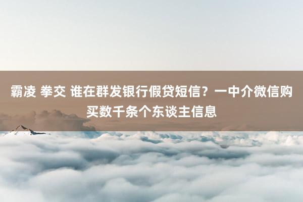 霸凌 拳交 谁在群发银行假贷短信？一中介微信购买数千条个东谈主信息