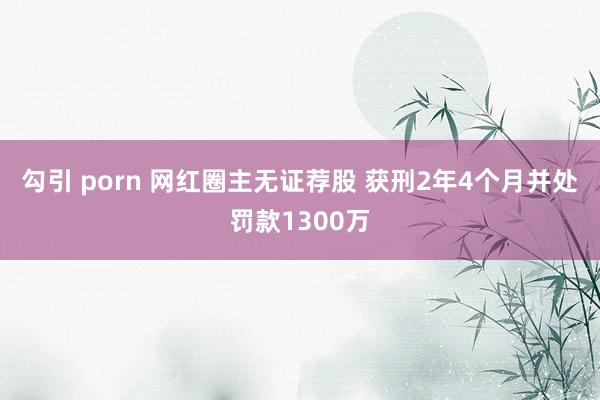 勾引 porn 网红圈主无证荐股 获刑2年4个月并处罚款1300万