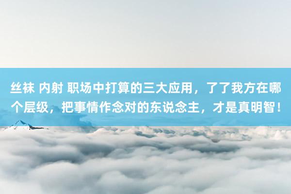 丝袜 内射 职场中打算的三大应用，了了我方在哪个层级，把事情作念对的东说念主，才是真明智！